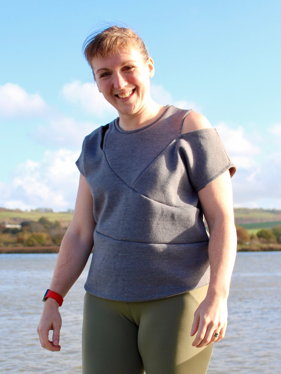 Kinetic Tee pdf sewing pattern - designer wearing View A, front