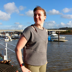 Kinetic Tee pdf sewing pattern - designer wearing View A, front